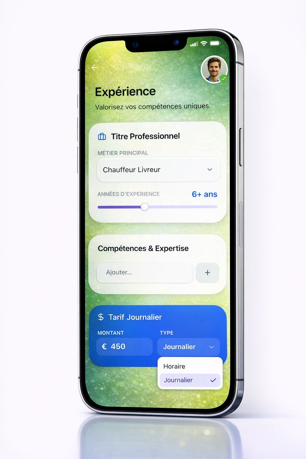 Écran configuration profil